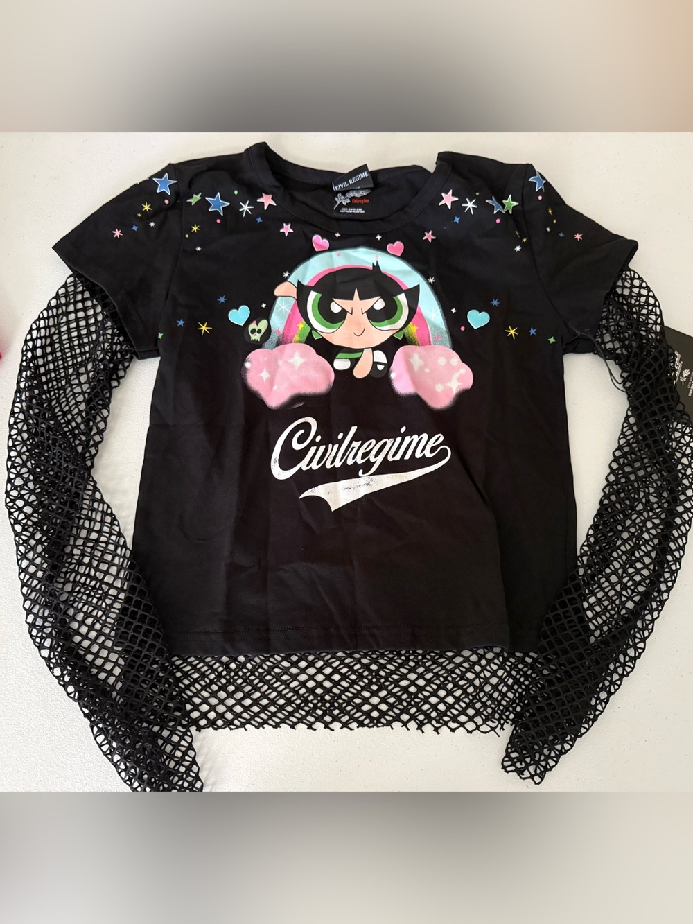 Civil Regime x The Powerpuff Girls "Buttercup" Rage Baby Hellveil Mesh Top Shirt